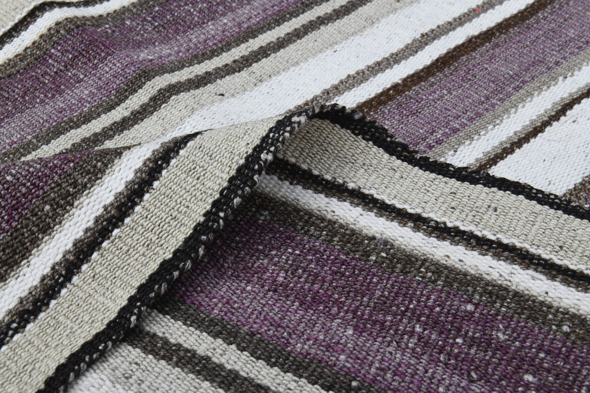 Authentic Anatolian vintage kilim rug (1960s) with striped design – one-of-a-kind at Fame Rugs