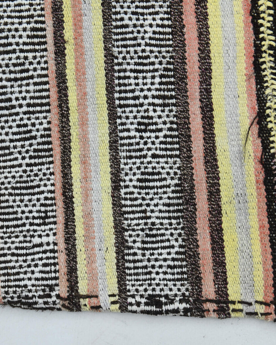 Porphyrorhoe kilim: 1960s handwoven flatweave Anatolian kilim with striped motifs
