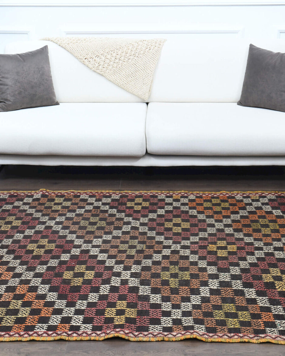 Handwoven flatweave wool kilim from Anatolia, Turkey – Handmade Vintage Area Rug 5' x 8'1"