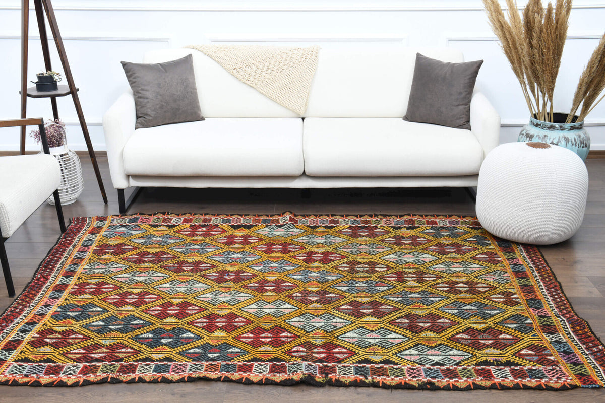 Handmade Vintage Area Kilim Rug