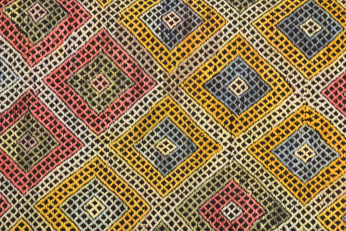 Ecenisin kilim: 1960s handwoven flatweave Anatolian kilim with ikat motifs