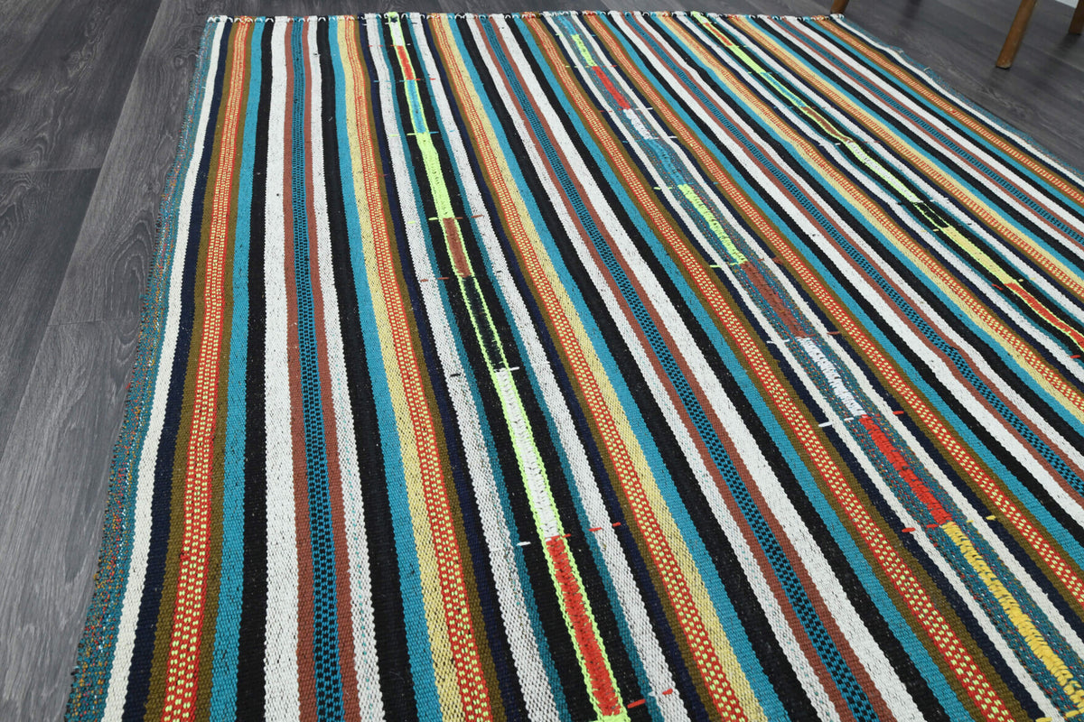 Kelebekbahar kilim: 1960s handwoven flatweave Anatolian kilim with striped motifs