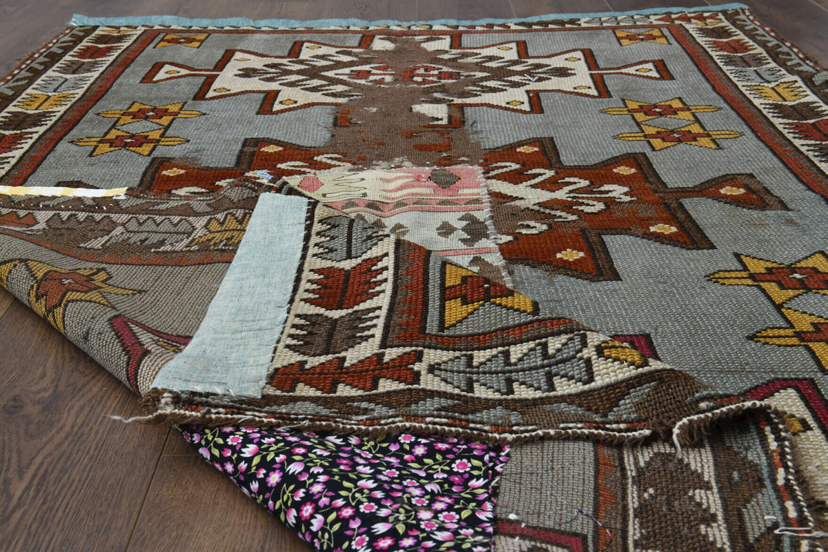 One-of-a-kind 1970s Anatolian vintage patchwork area rug in wool, 4'3" x 6'2"
