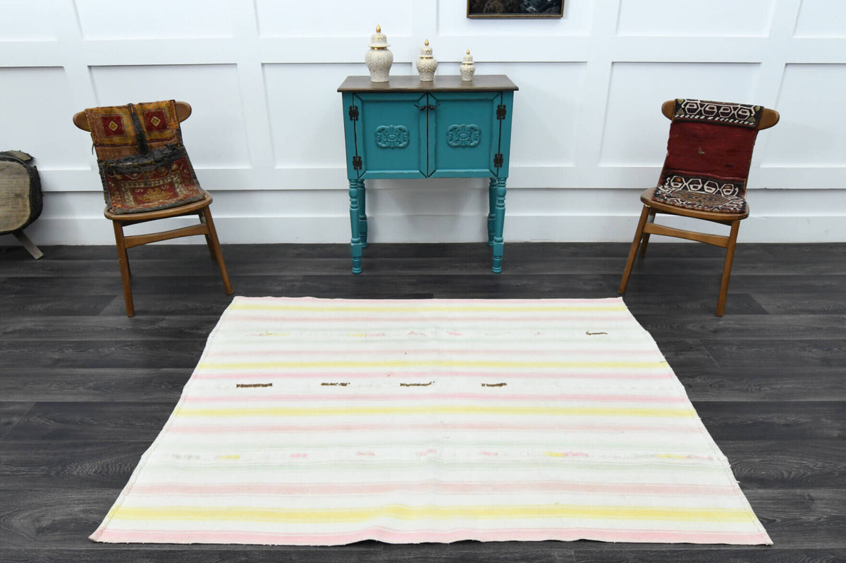 One-of-a-kind 1960s Anatolian vintage kilim rug in wool, 4'5" x 5'11"