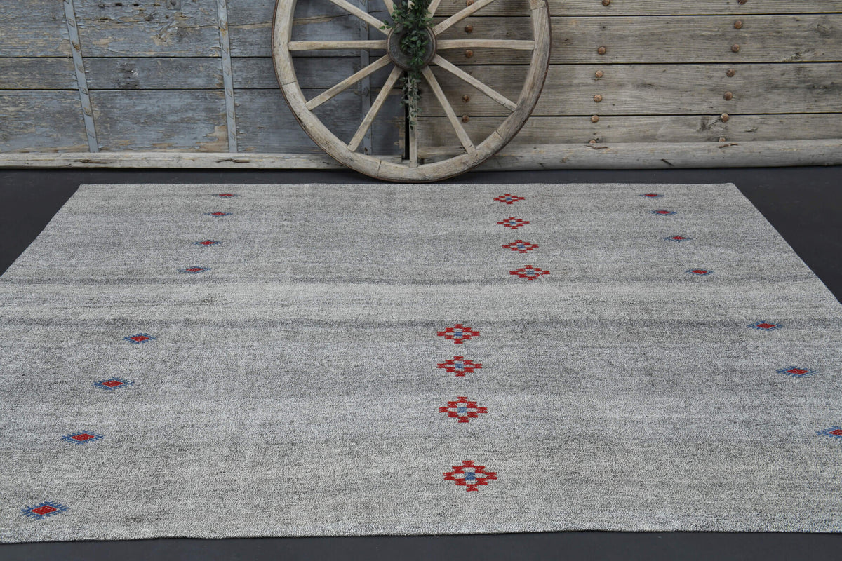 Euboea kilim: 1960s handwoven flatweave Anatolian kilim with dot motifs