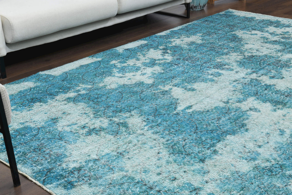 Distressed Blue Oushak Vintage Area Rug