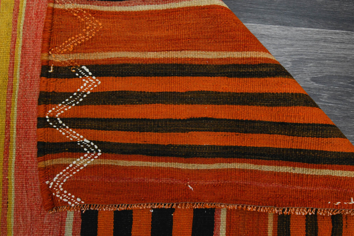 Denizmelek – vintage striped kilim for living room or bedroom, 6'2" x 10'8" (188x326 cm)