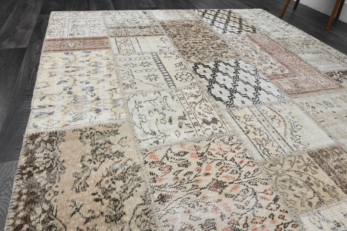 Handmade Beige Patchwork Area Rug