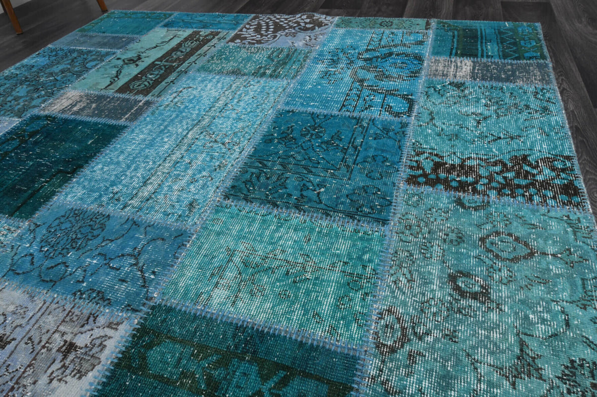 201x251 cm vintage patchwork Anatolian area rug – Cerenbahar, low pile, wool