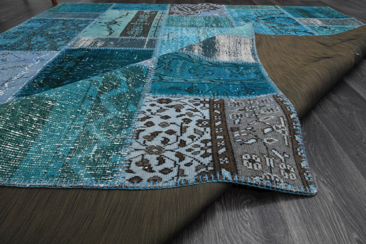 Hand-crafted Anatolian vintage patchwork rug Cerenbahar in wool, 1960s