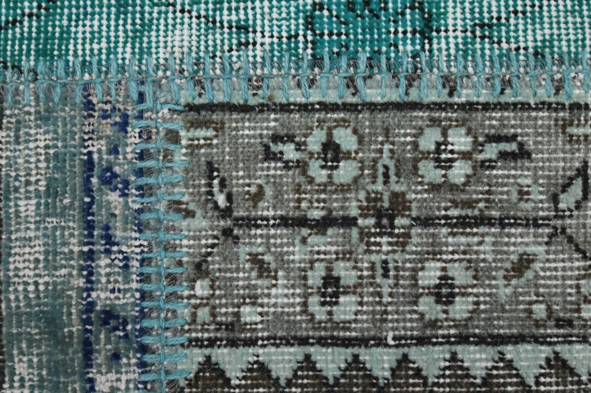 Handmade wool rug from Anatolia, Turkey – Vintage Turquoise Patchwork Area Rug 6'7" x 9'10"