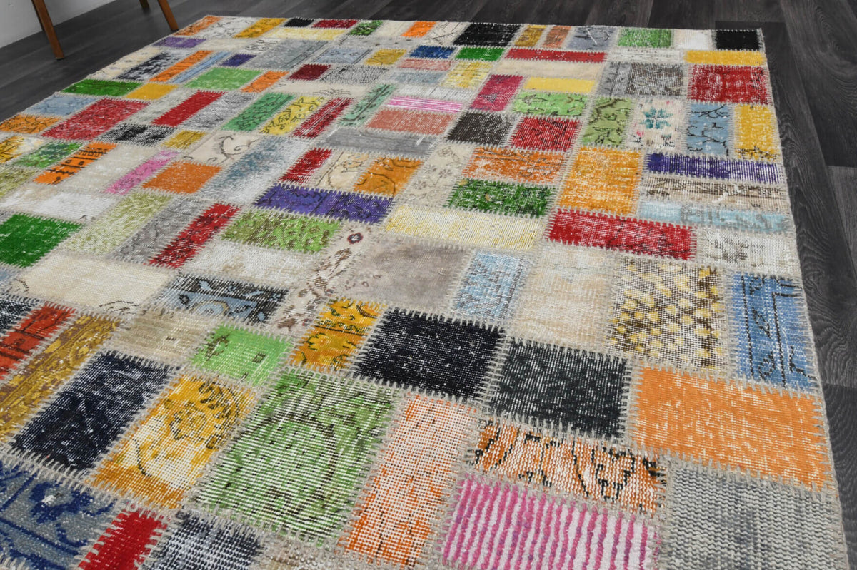 One-of-a-kind 1970s Anatolian vintage patchwork area rug in wool, 6'8" x 9'11"