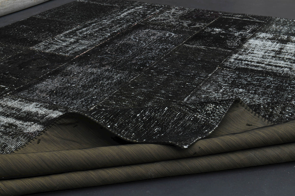 Handmade Vintage Black Patchwork Area Rug