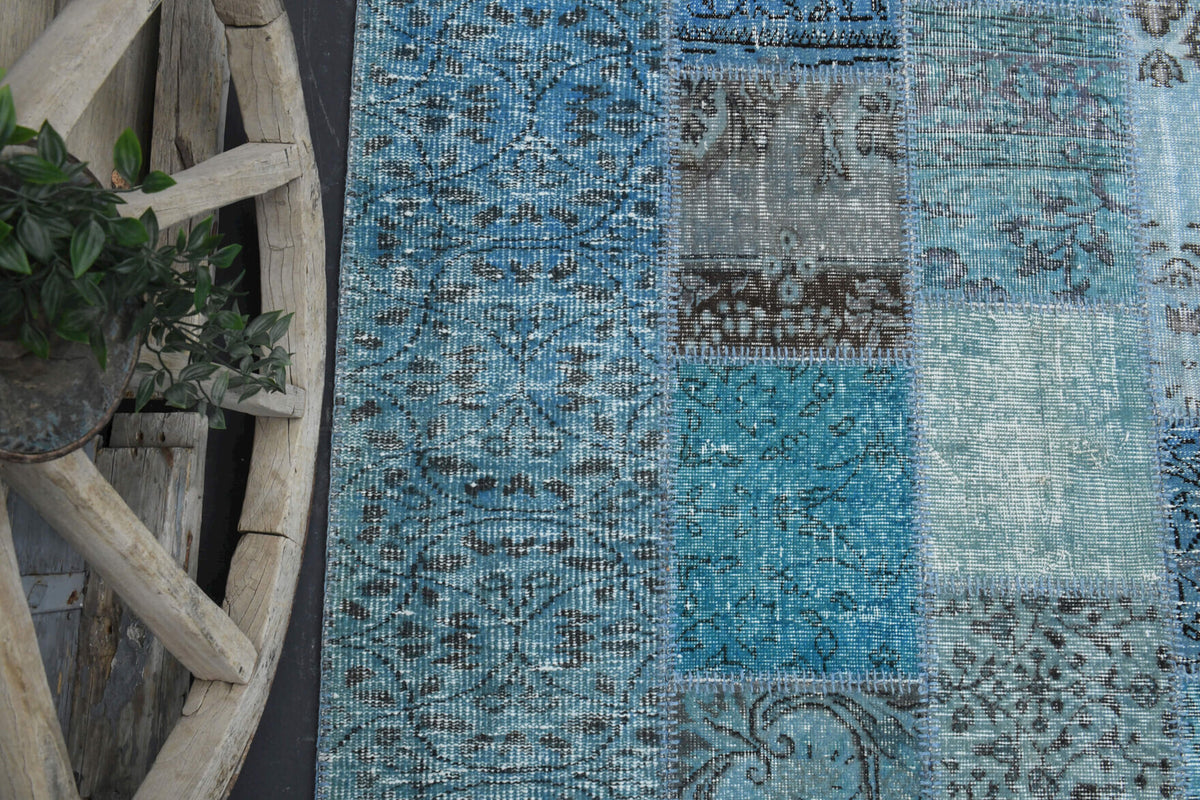 Authentic Anatolian vintage patchwork area rug (1960s) with solid design – one-of-a-kind at Fame Rugs