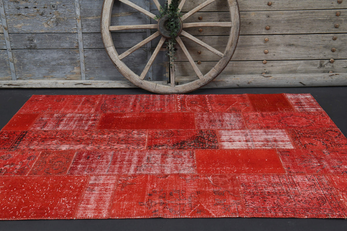 One-of-a-kind 1960s Anatolian vintage patchwork area rug in wool, 5'8" x 8'
