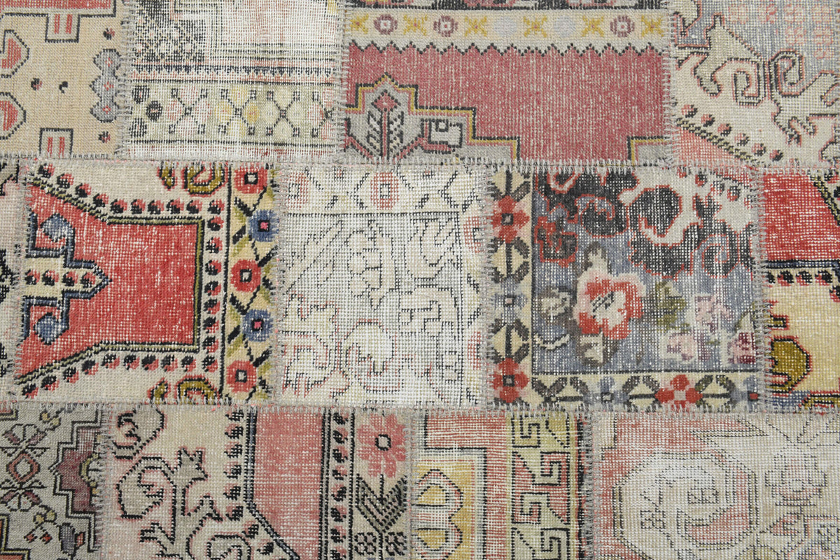 200x302 cm vintage patchwork Anatolian area rug – Berilter, low pile, wool