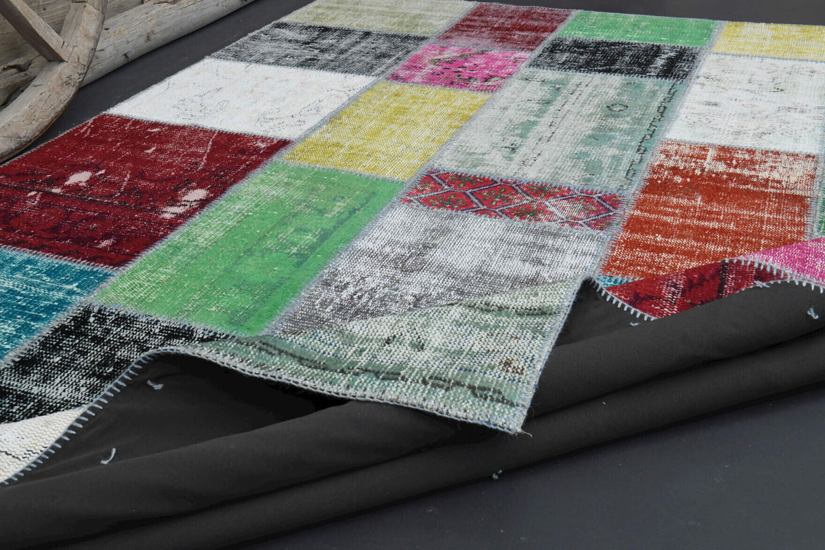 Authentic Anatolian vintage patchwork area rug (1970s) with floral design – one-of-a-kind at Fame Rugs