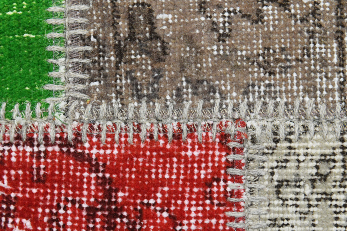 Hand-crafted Anatolian vintage patchwork rug Aysehan in wool, 1960s