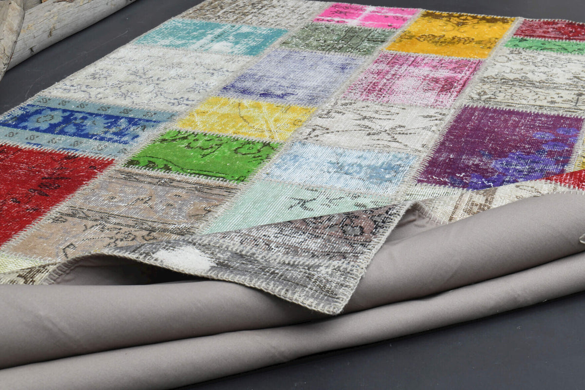 Handmade Vintage Patchwork Area Rug in wool – 1960s piece from Anatolia, Turkey | Fame Rugs
