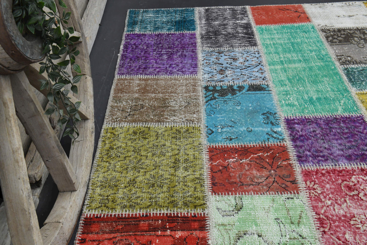 Authentic Anatolian vintage patchwork area rug (1960s) with oriental design – one-of-a-kind at Fame Rugs