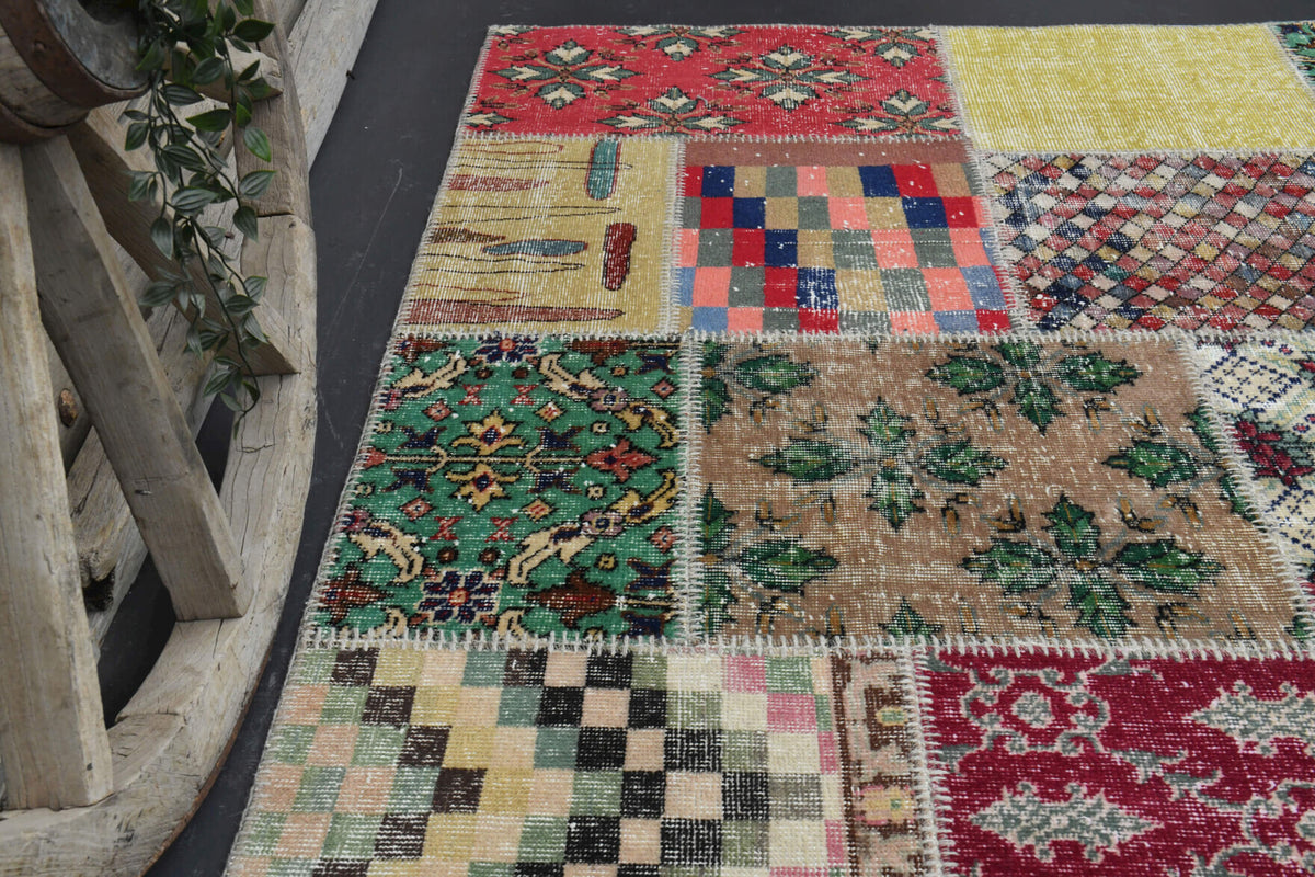 Authentic Anatolian vintage patchwork area rug (1960s) with oriental design – one-of-a-kind at Fame Rugs