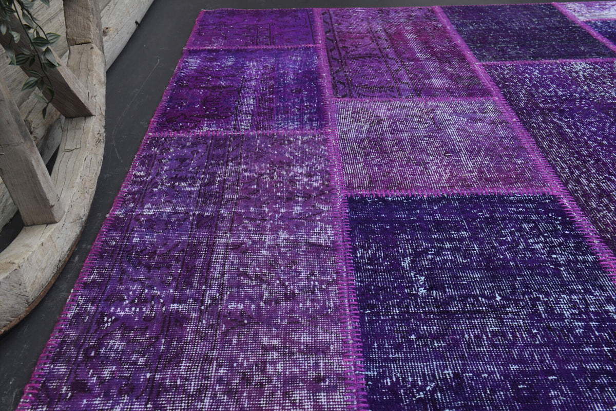 Authentic Anatolian vintage patchwork area rug (1960s) with solid design – one-of-a-kind at Fame Rugs