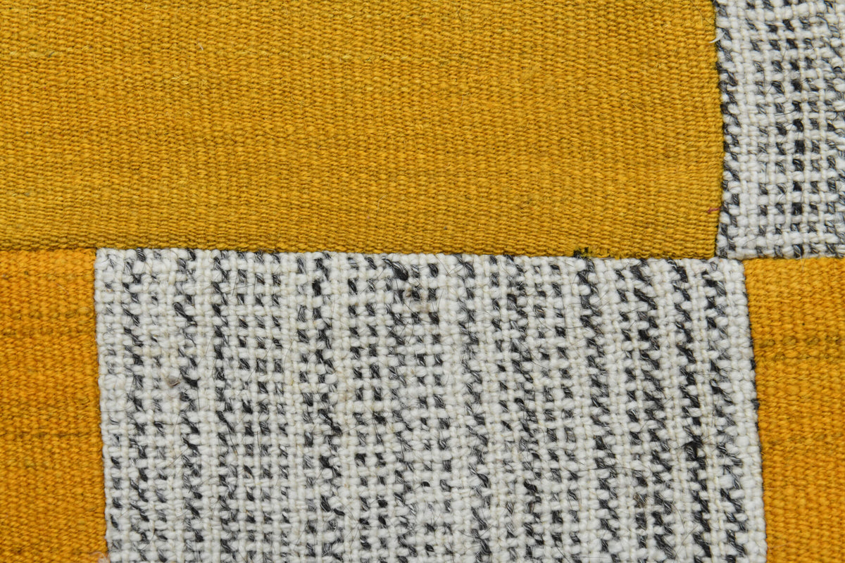 Handwoven flatweave wool kilim from Anatolia, Turkey – Yellow Vintage Area Kilim Patchwork Rug 7'1" x 10'6"