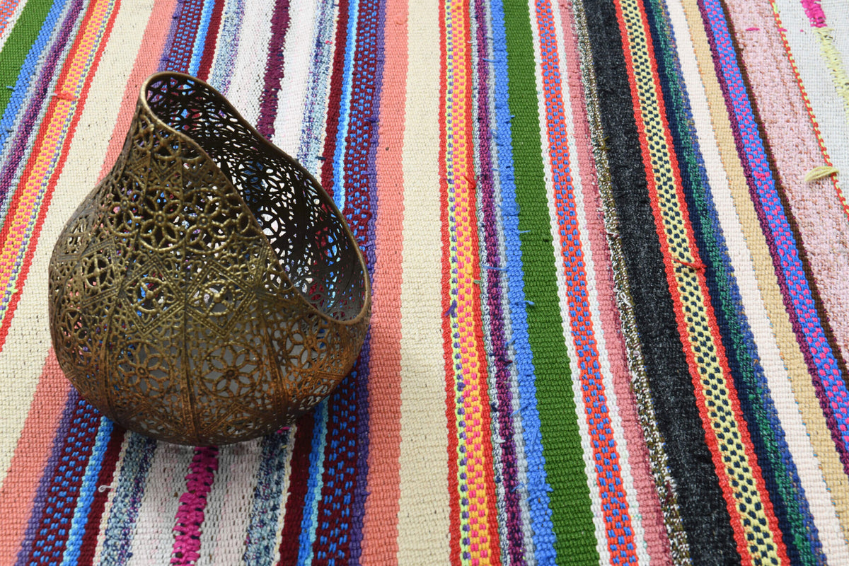 Authentic Anatolian vintage kilim rug (1960s) with striped design – one-of-a-kind at Fame Rugs