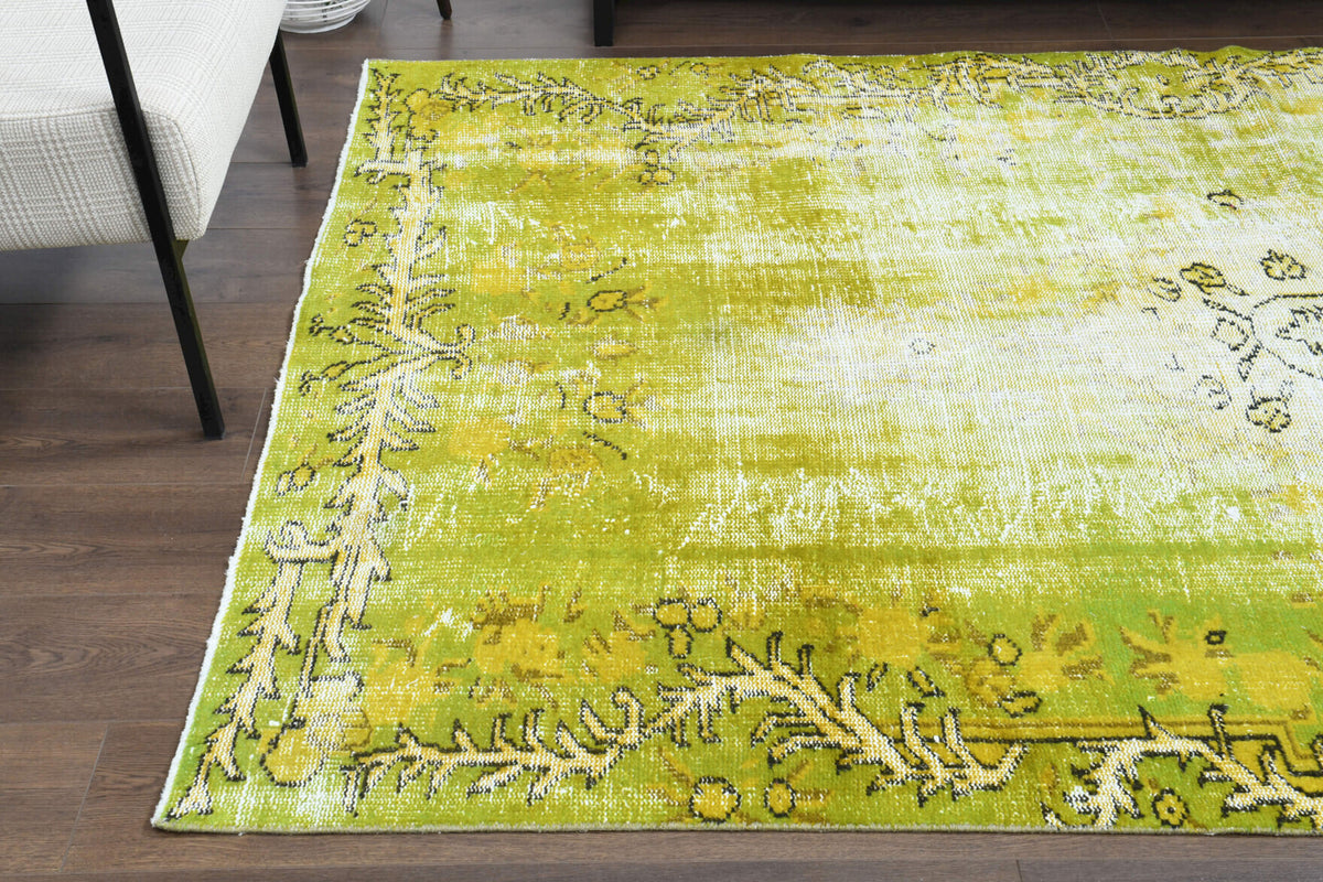160x261 cm distressed vintage Anatolian area rug – Glaucodike Pistachio, low pile, wool