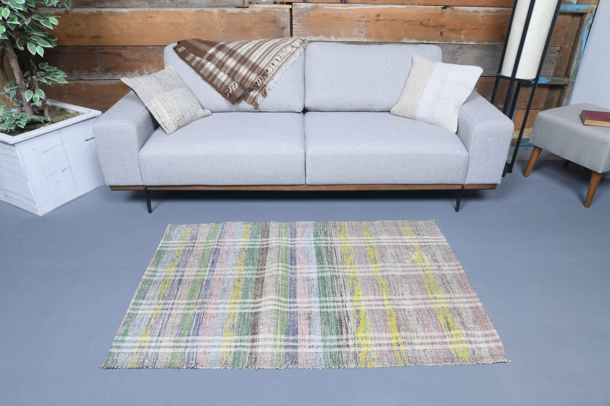 Zulalcihan kilim: 1960s handwoven flatweave Anatolian kilim with checkered motifs
