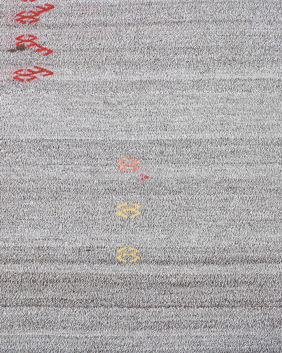 Sulegonca kilim: 1960s handwoven flatweave Anatolian kilim with ikat motifs