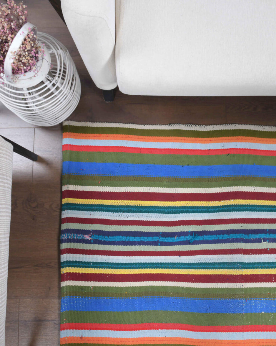 Handwoven flatweave wool kilim from Anatolia, Turkey – Pastel Colored Kilim Vintage Rug 5'1" x 7'7"