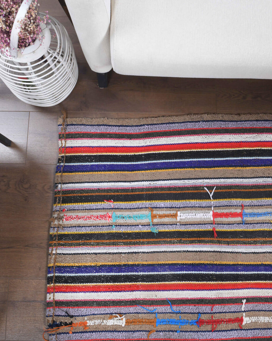 140x220 cm vintage Anatolian kilim rug – Smaragdotima, flatweave, wool
