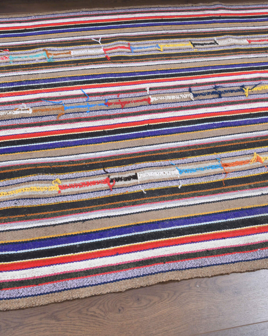 Authentic Anatolian vintage kilim rug (1960s) with striped design – one-of-a-kind at Fame Rugs