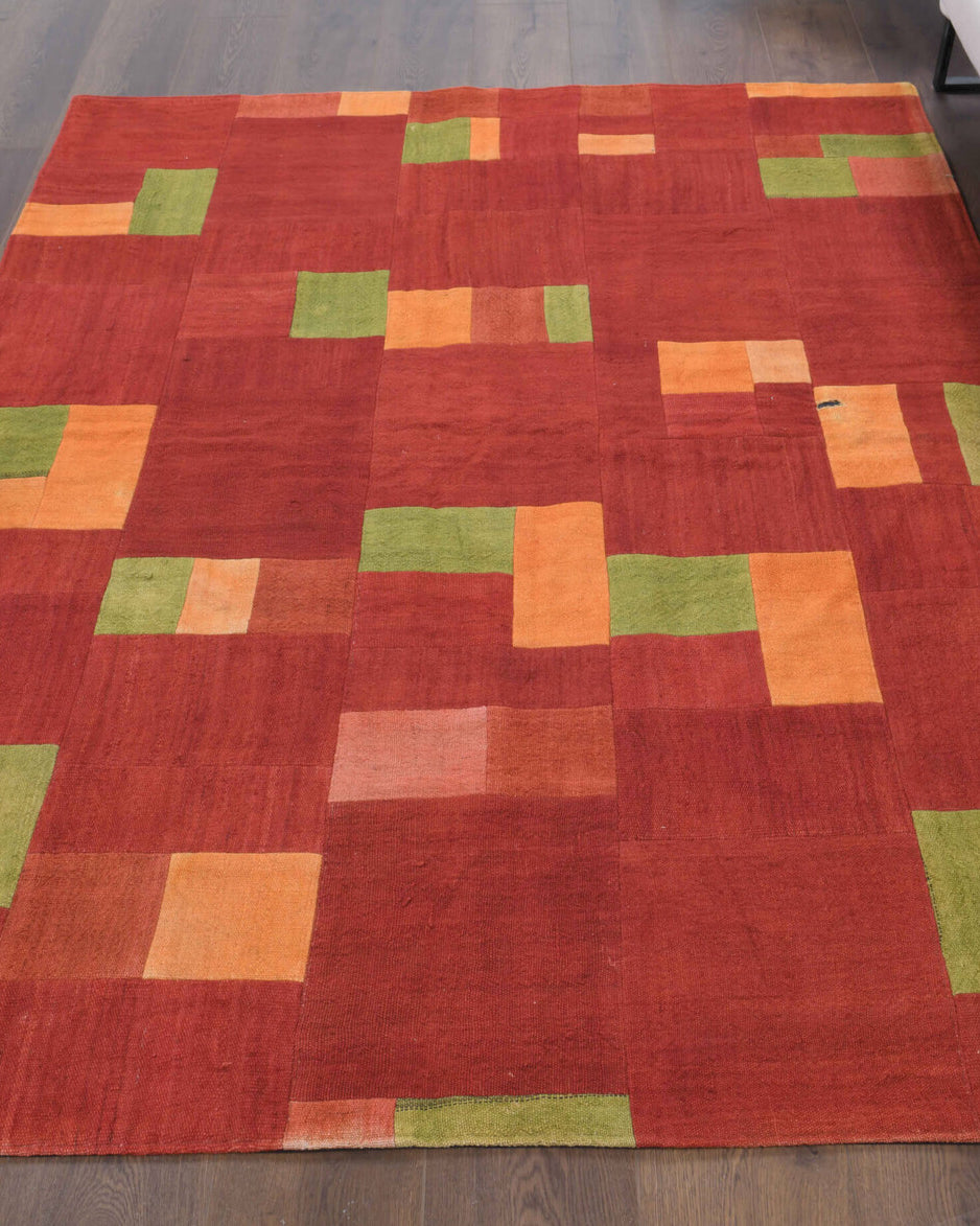 One-of-a-kind 1970s Anatolian vintage patchwork area rug in wool, 5'1" x 6'8"