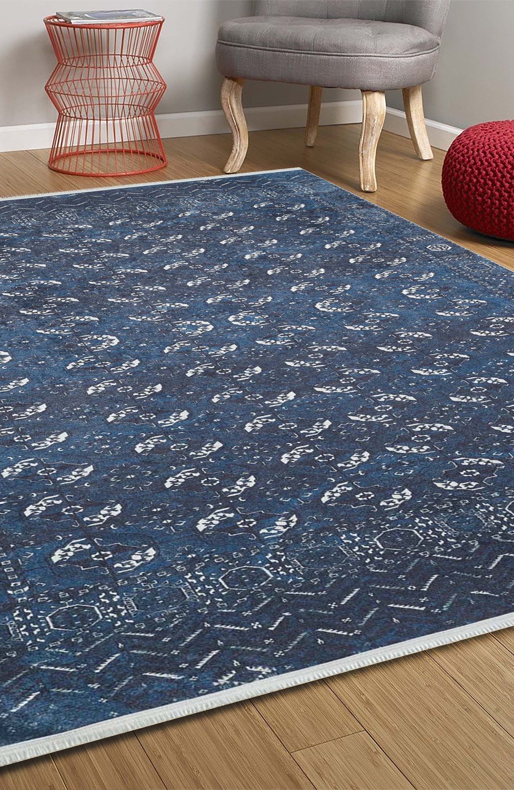 River Afghan Navy Blue Rug
