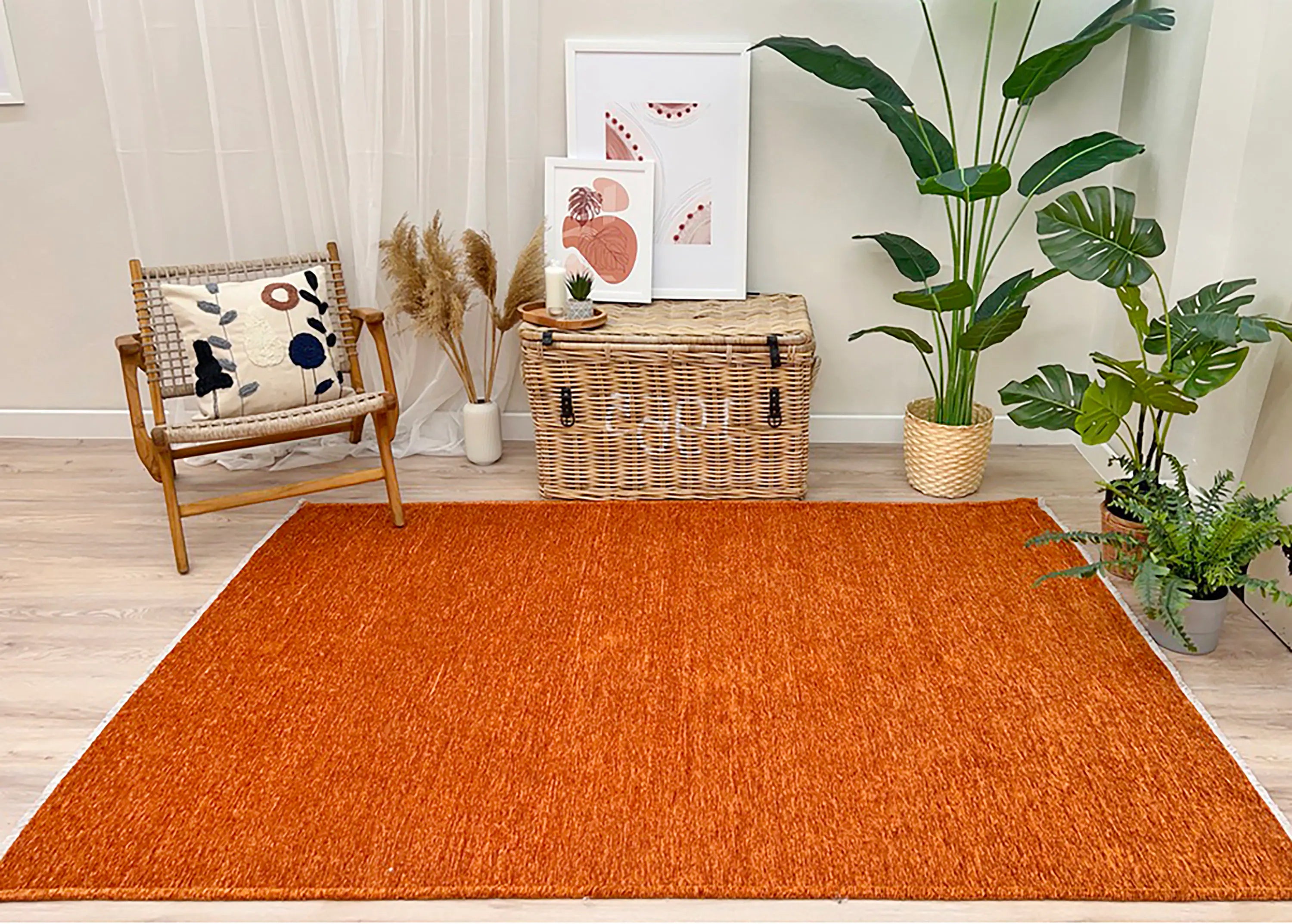 Orange Plain Flatweave Rug, Modern Boho & Halloween Home Decor Area Rugs Runner