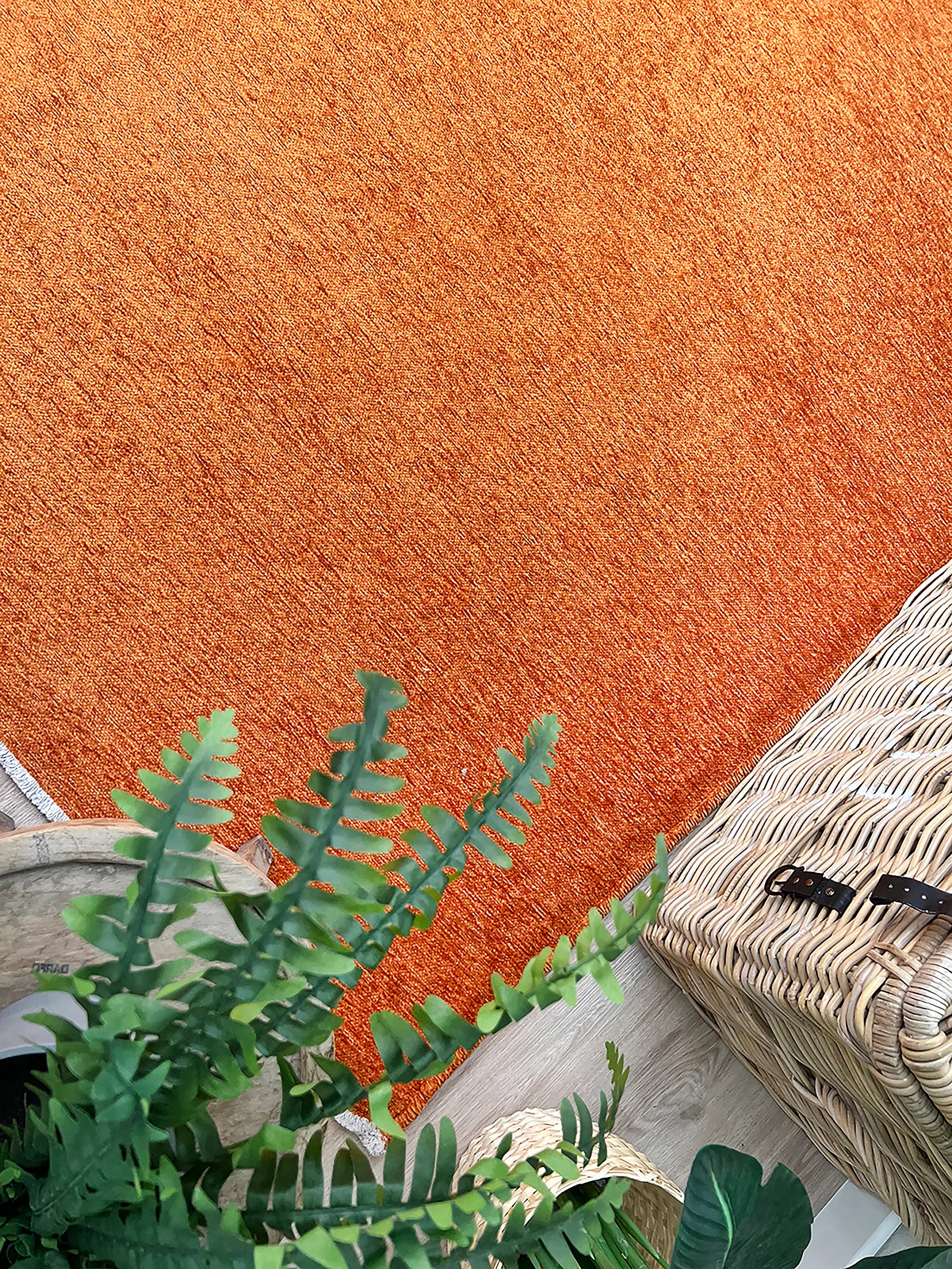 Orange Plain Flatweave Rug, Modern Boho & Halloween Home Decor Area Rugs Runner