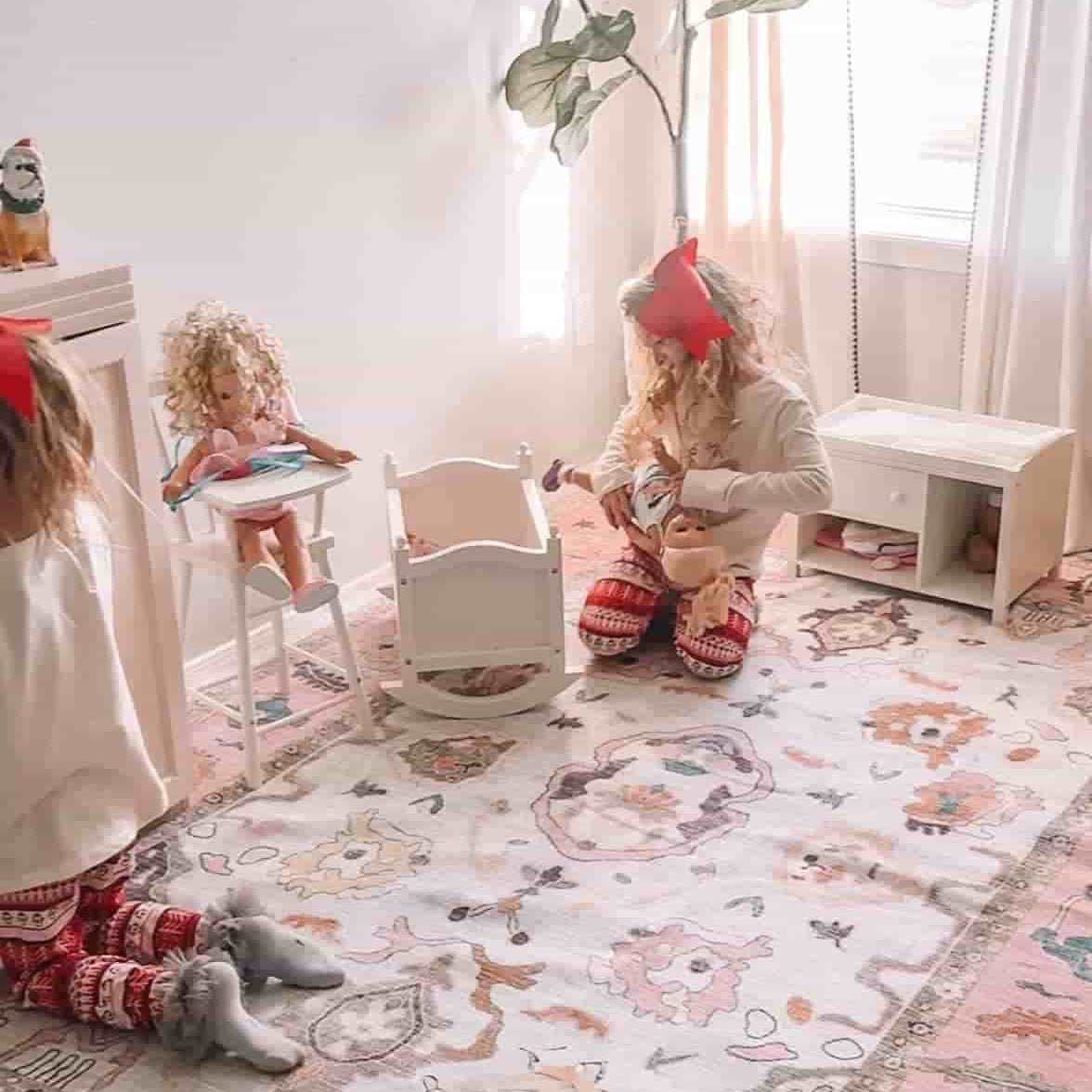 Kids Room - Luella Pastel Pink Cream Modern Rugs - fame rugs