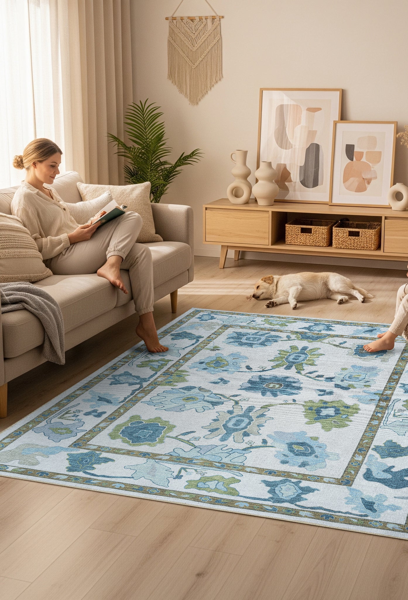 Alienore Green Blue Modern Oushak Rug