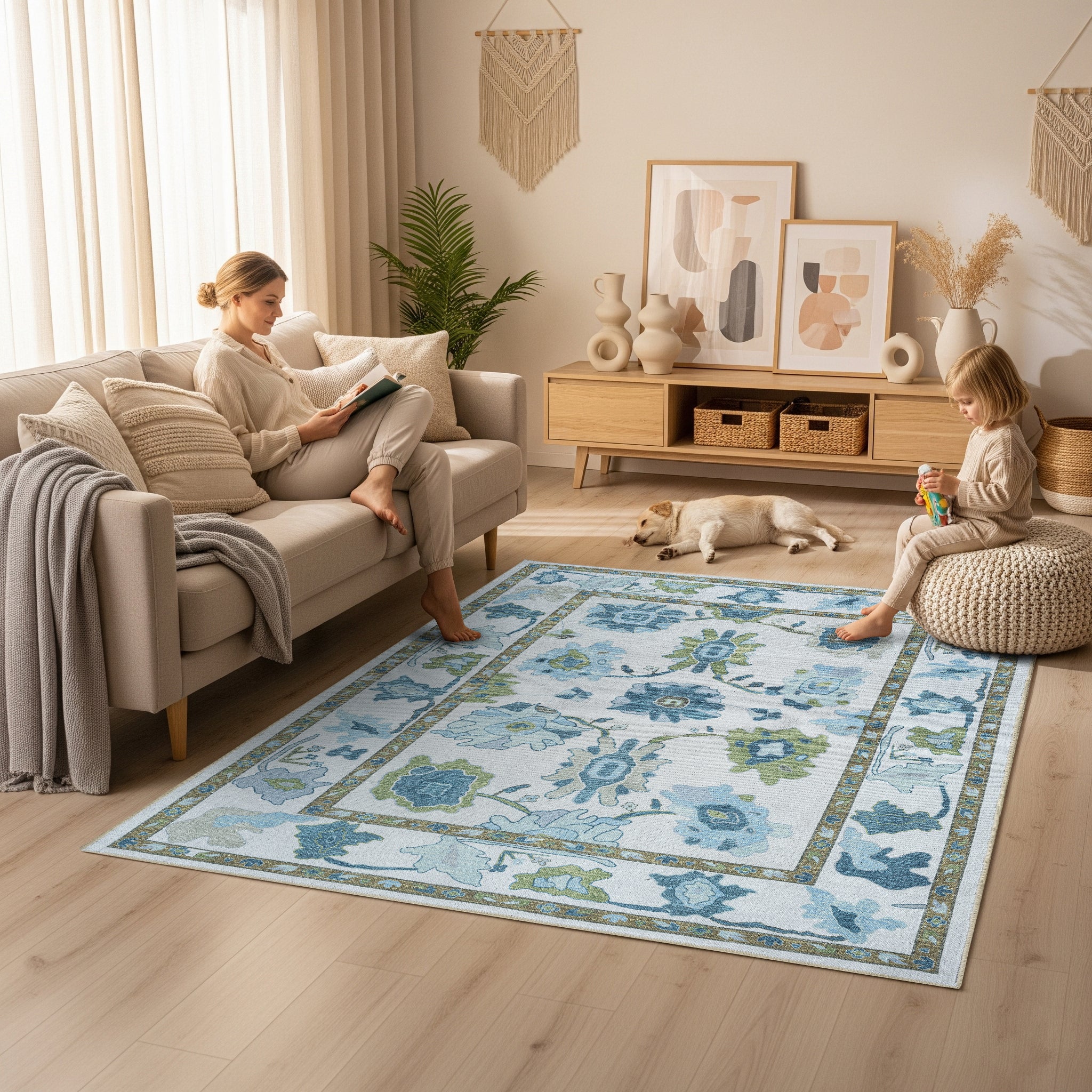 Alienore Green Blue Modern Oushak Rug