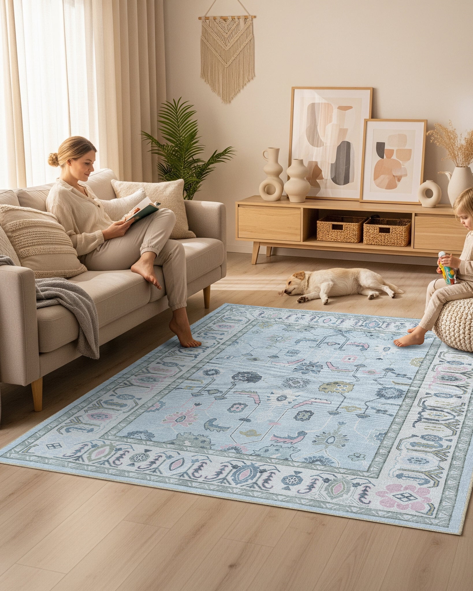 Corinne Pastel Blue Cream Modern Oushak Rug