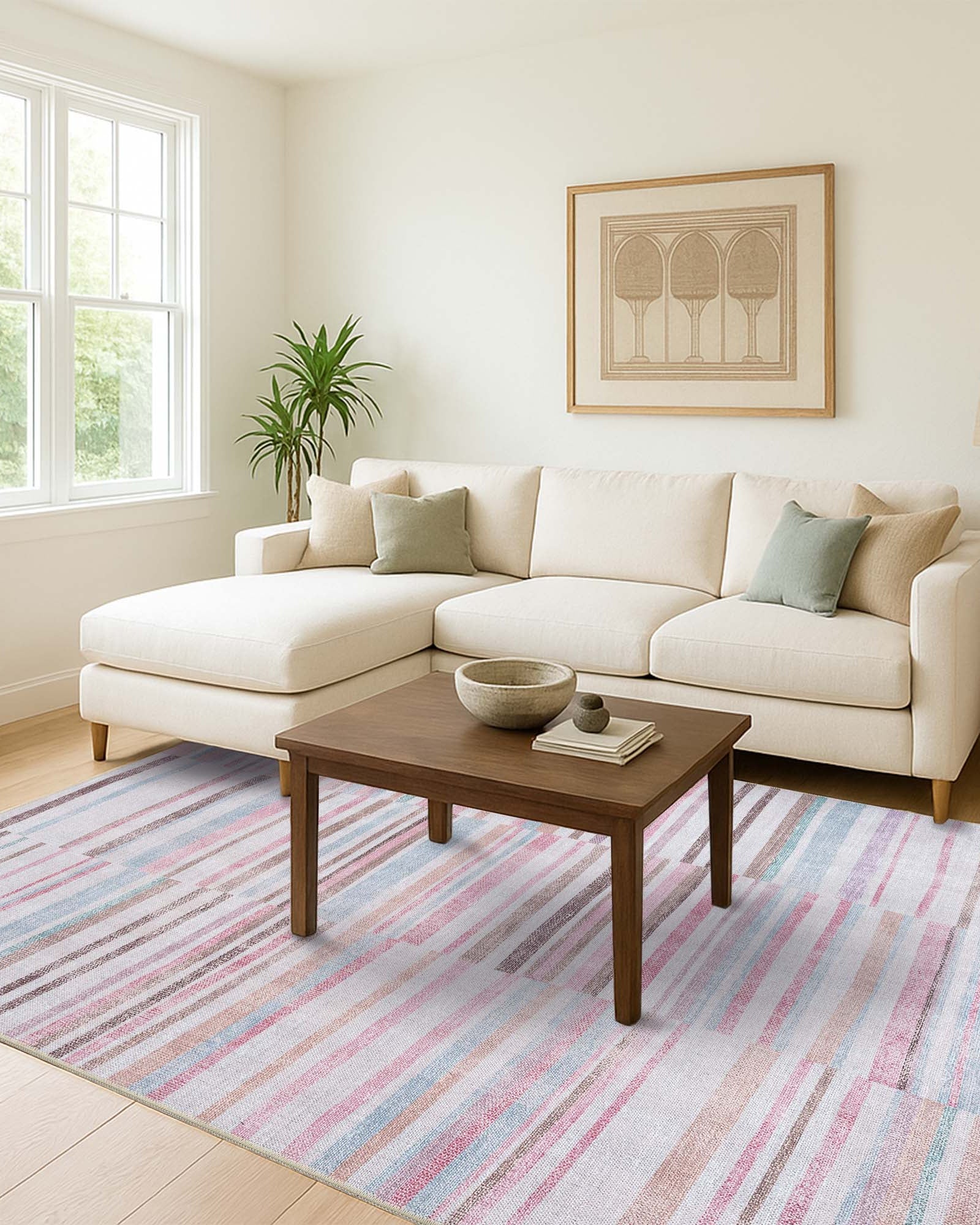 Kalia Faded Modern Turkish Striped Colorful Rug