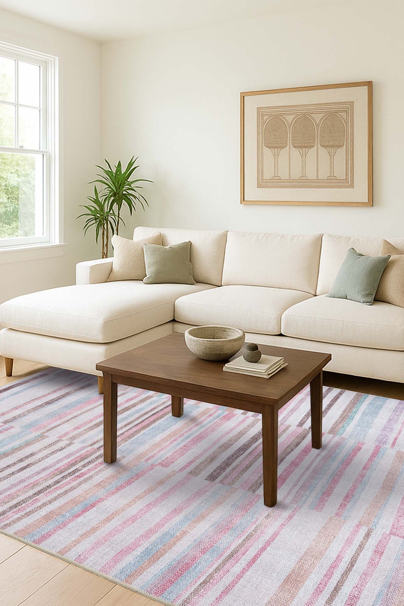 Kalia Faded Modern Turkish Striped Colorful Rug