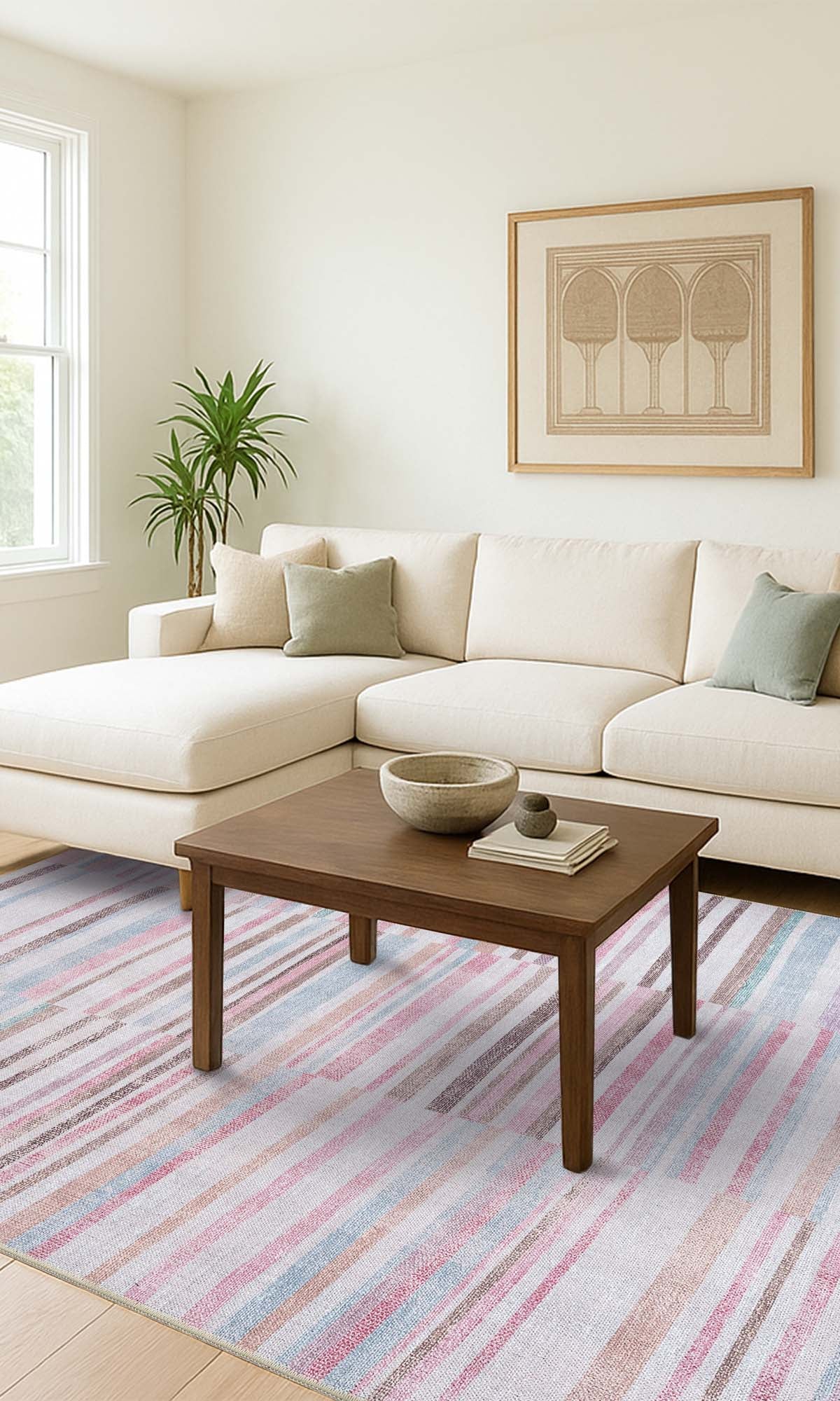 Kalia Faded Modern Turkish Striped Colorful Rug