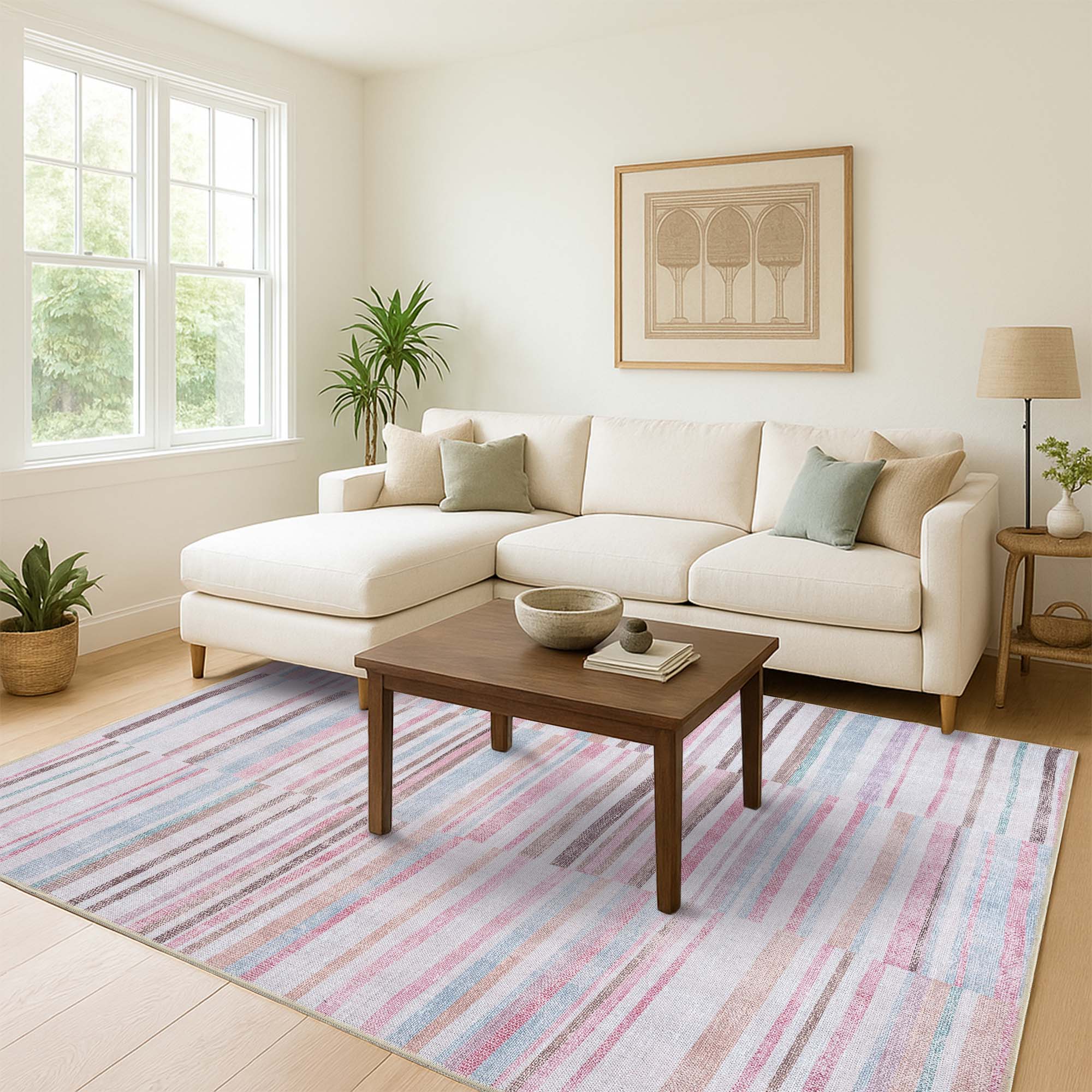 Kalia Faded Modern Turkish Striped Colorful Rug