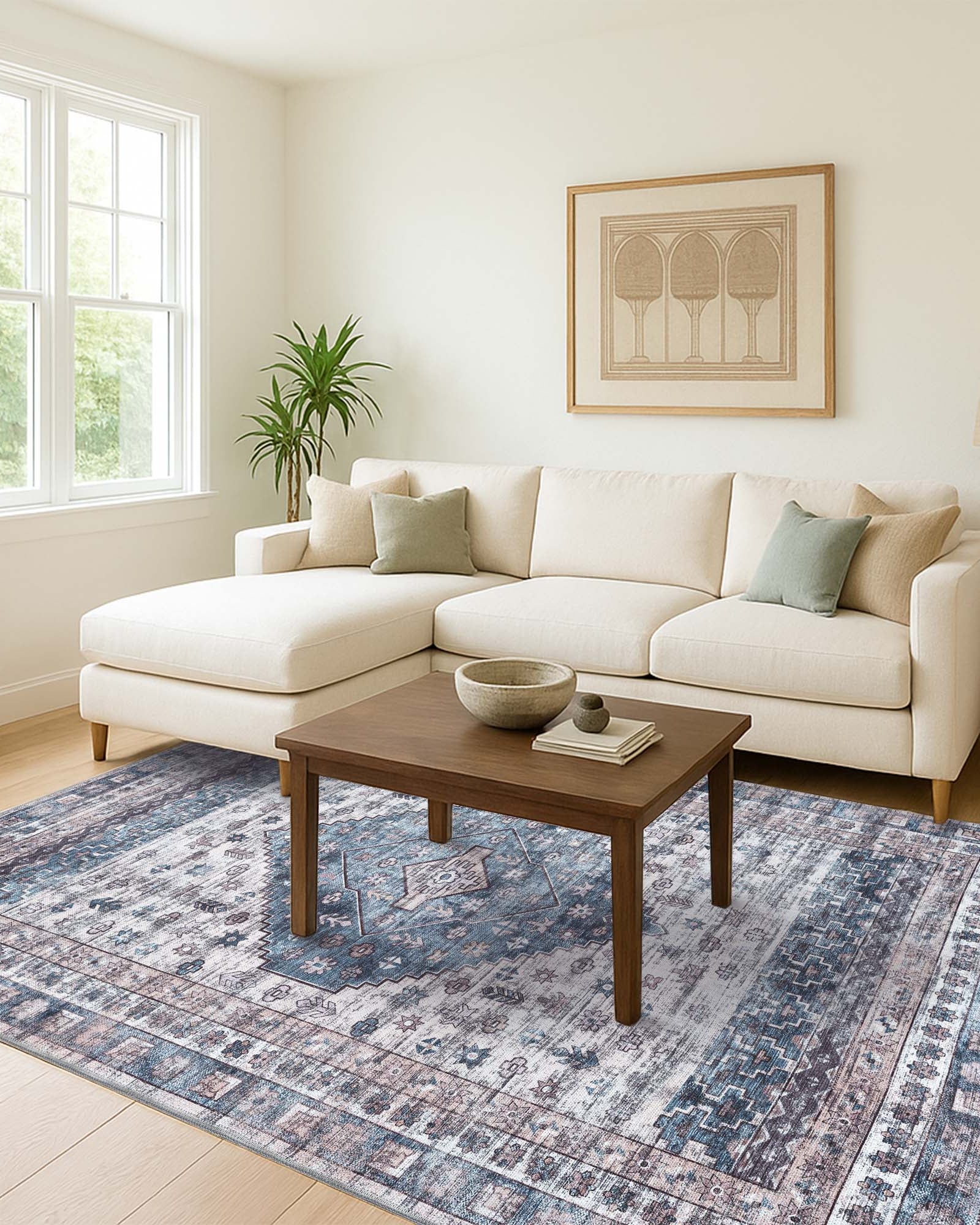 Emerson Navy Cream Modern Distressed Persian Rug