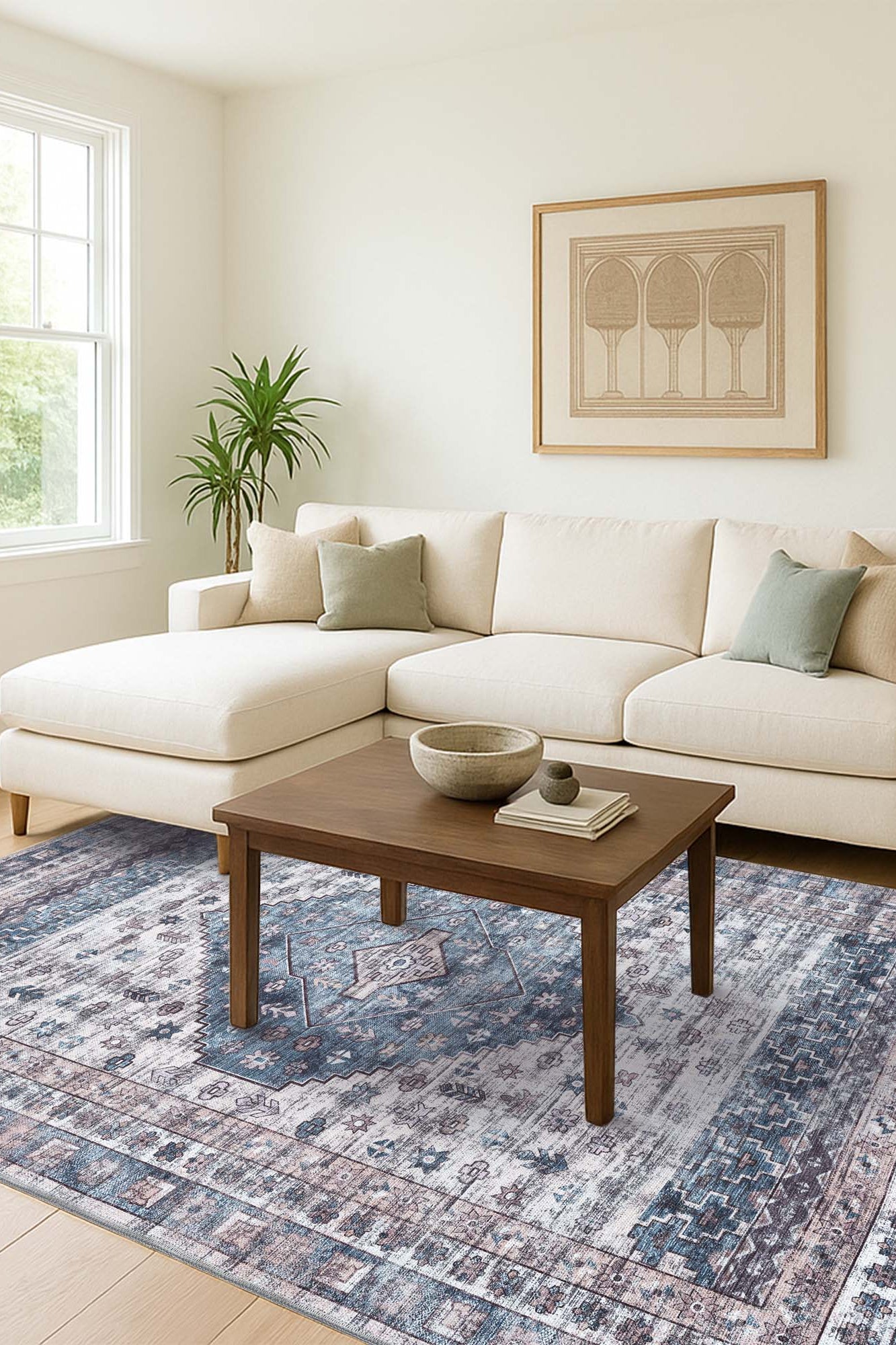 Emerson Navy Cream Modern Distressed Persian Rug