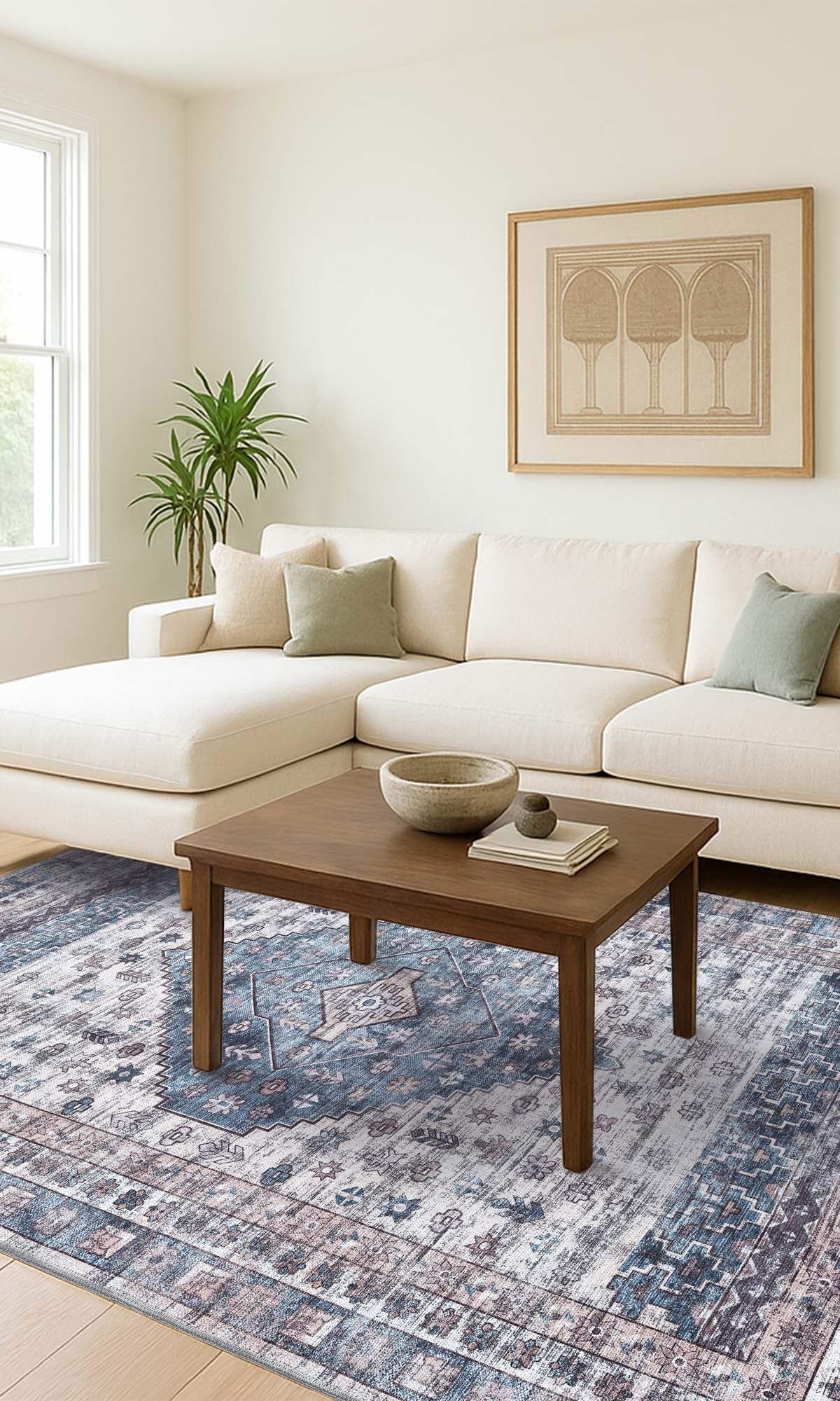 Emerson Navy Cream Modern Distressed Persian Rug