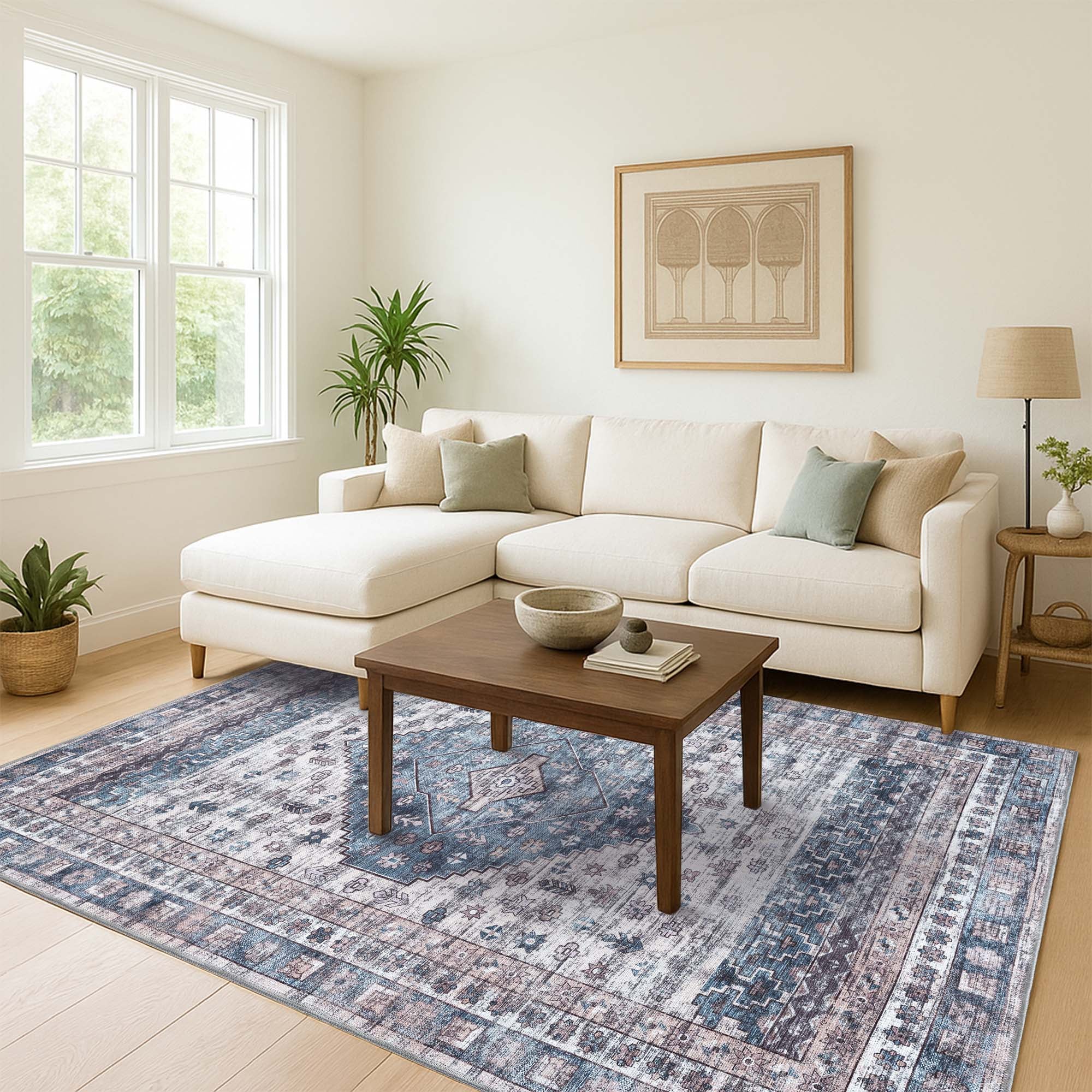 Emerson Navy Cream Modern Distressed Persian Rug